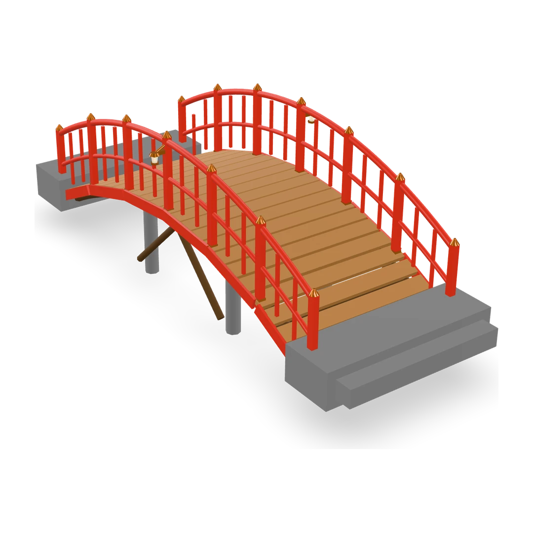 A Kiln-forged vermilion arched moat bridge — grade B, game-ready